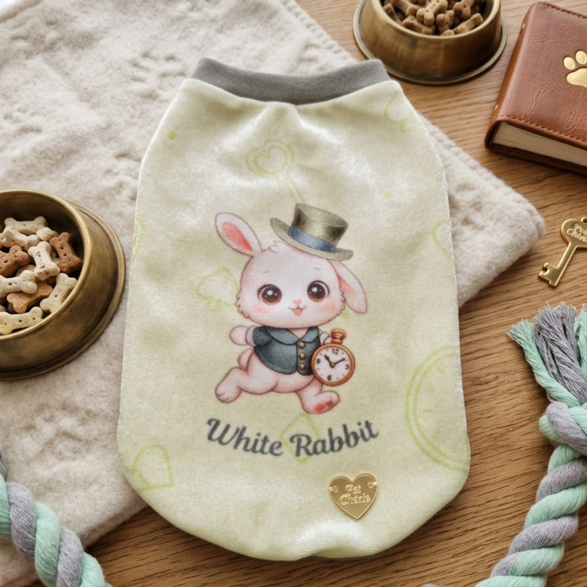 White Rabbit Greenish Sweatshirt - Ciniglia Vellutata con Rouche Pizzo